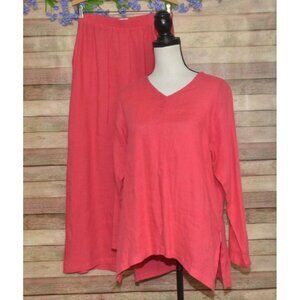 Vintage Maxi Skirt & Long Sleeve Tunic Top Set Size S Lagenlook Linen Made USA